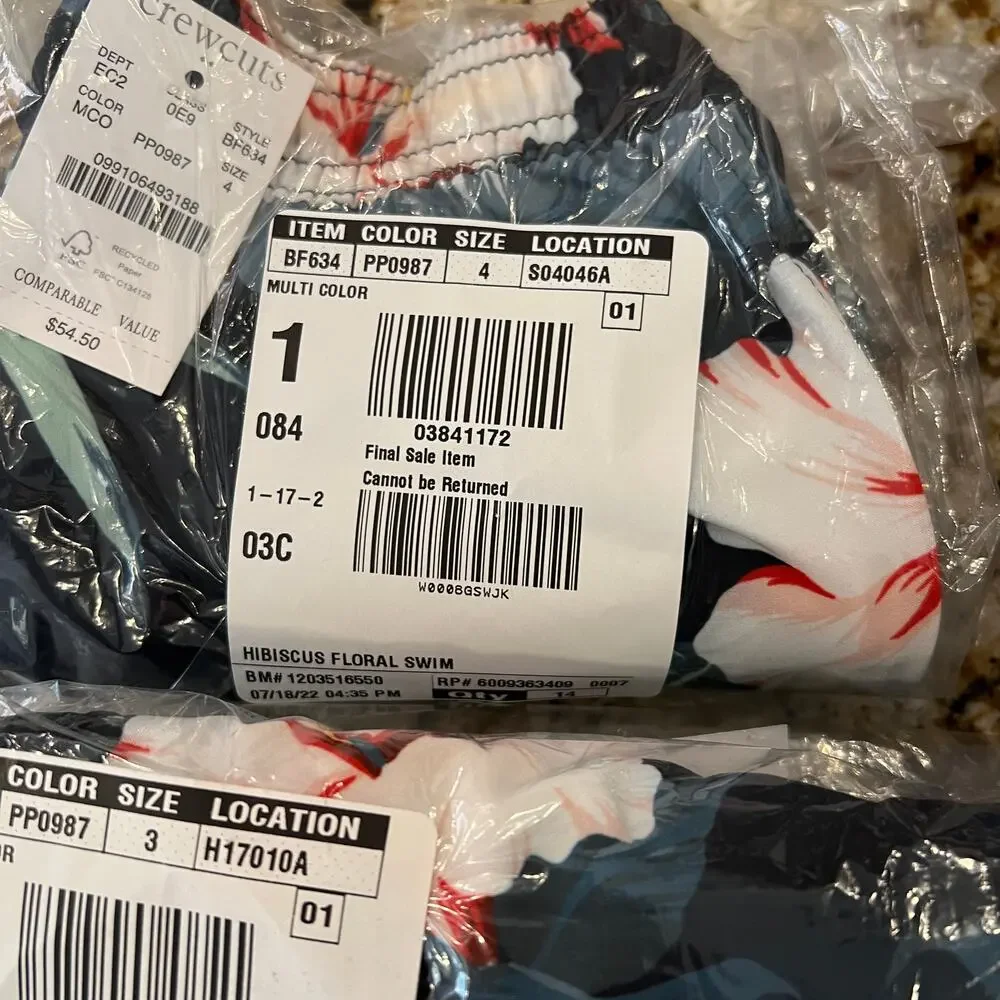 NWT J. Crew Boys' Navy W/Hibiscus Floral Print Swim Trunk